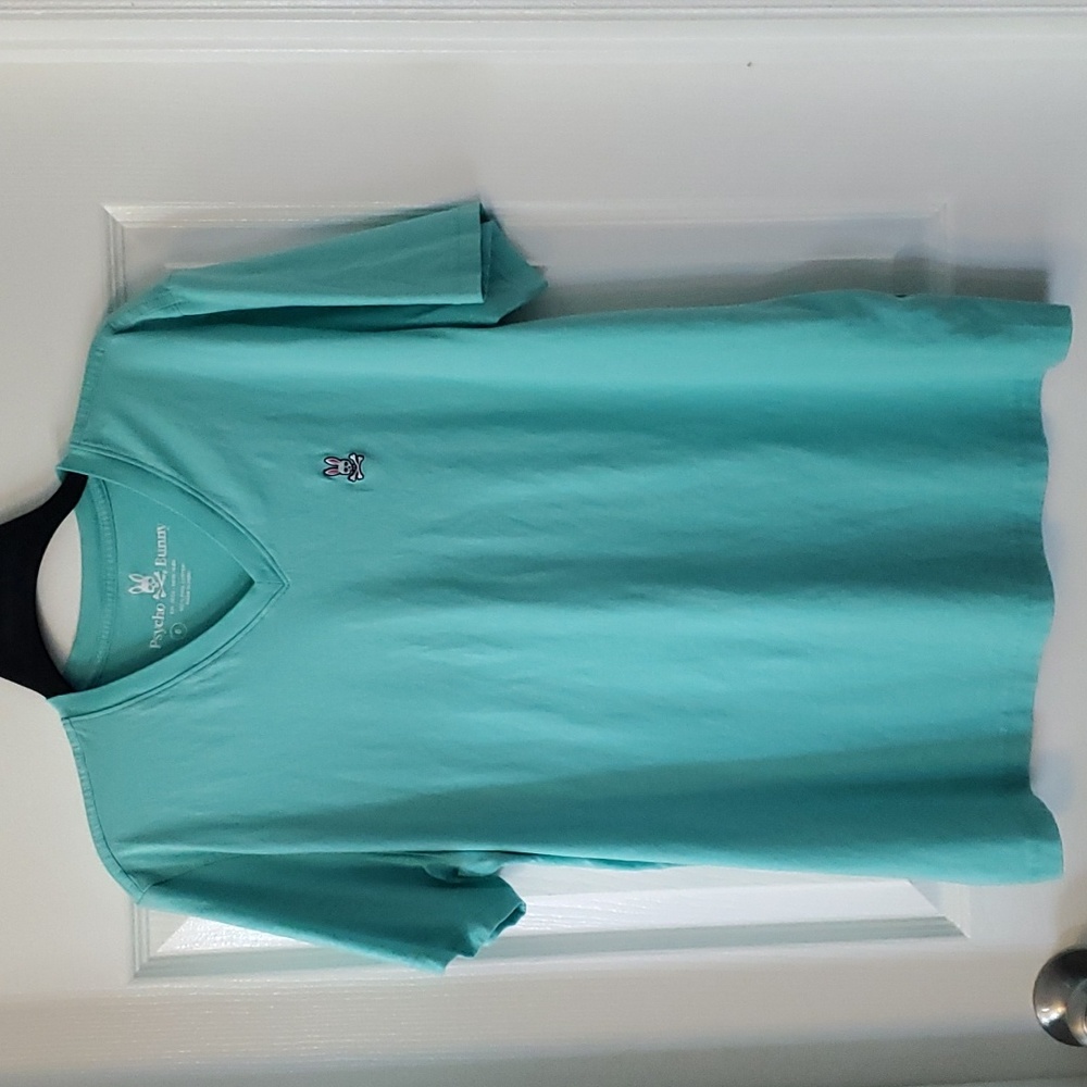 Psycho Bunny Turquoise Pima Cotton V-neck T-Shirt Size 6 Medium